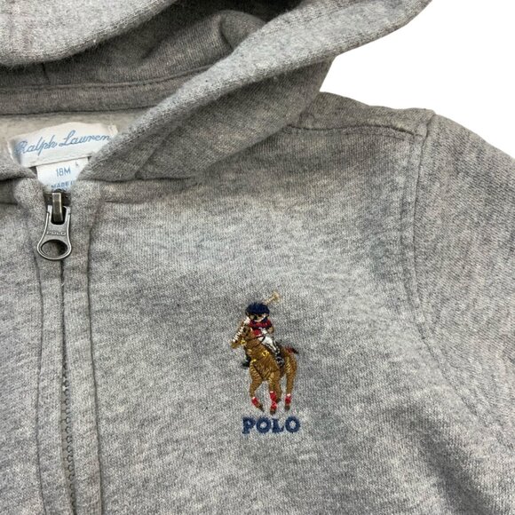 Ralph Lauren Infant's Polo Bear Hoodie Sweatshirt 18M Gray Zip Front Preppy - Picture 4 of 12